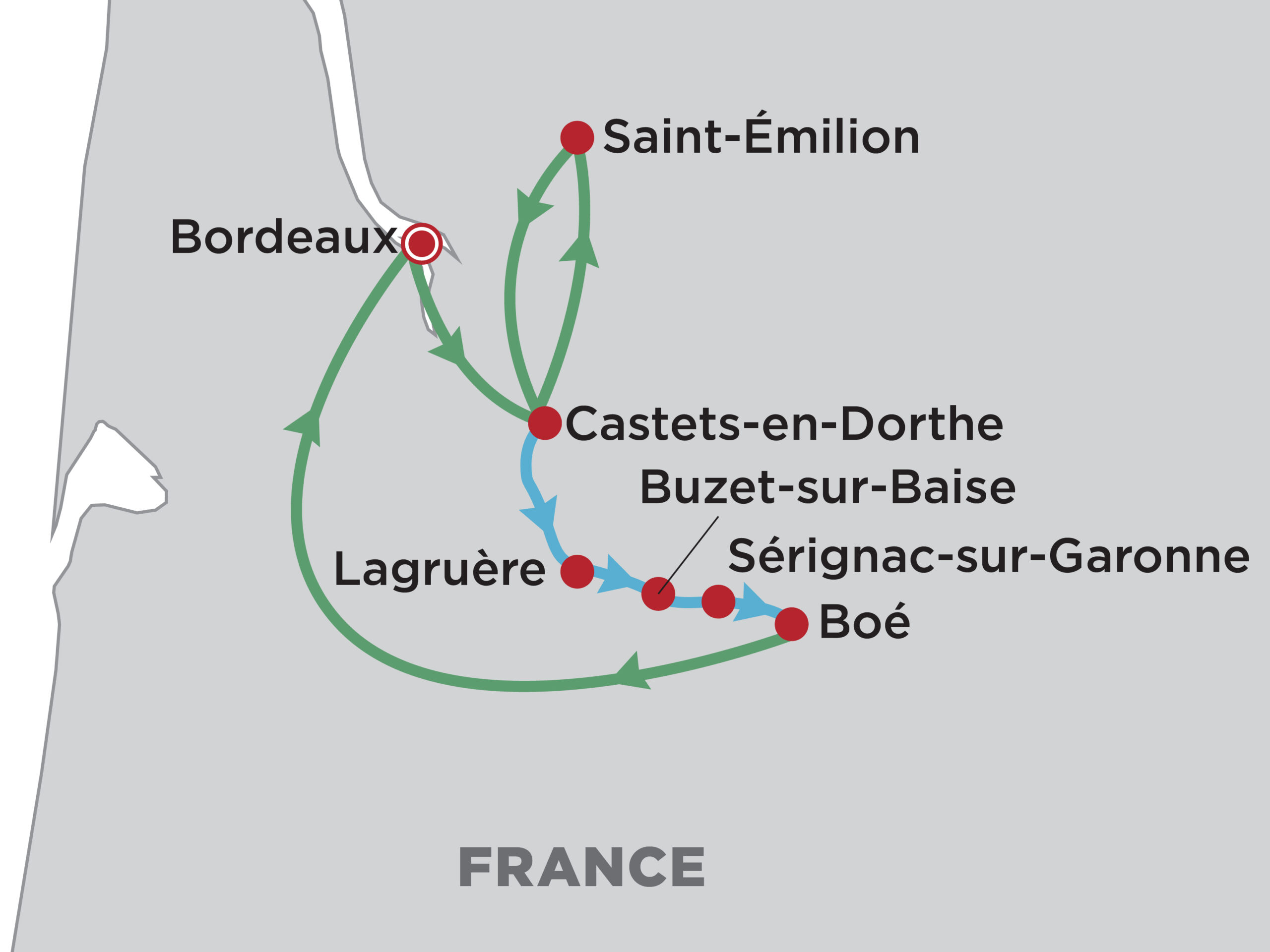 Map of Bordeaux Cruise