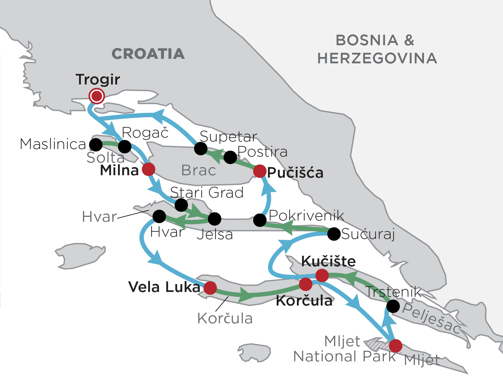 Route map for Bike & Cruise Croatia
