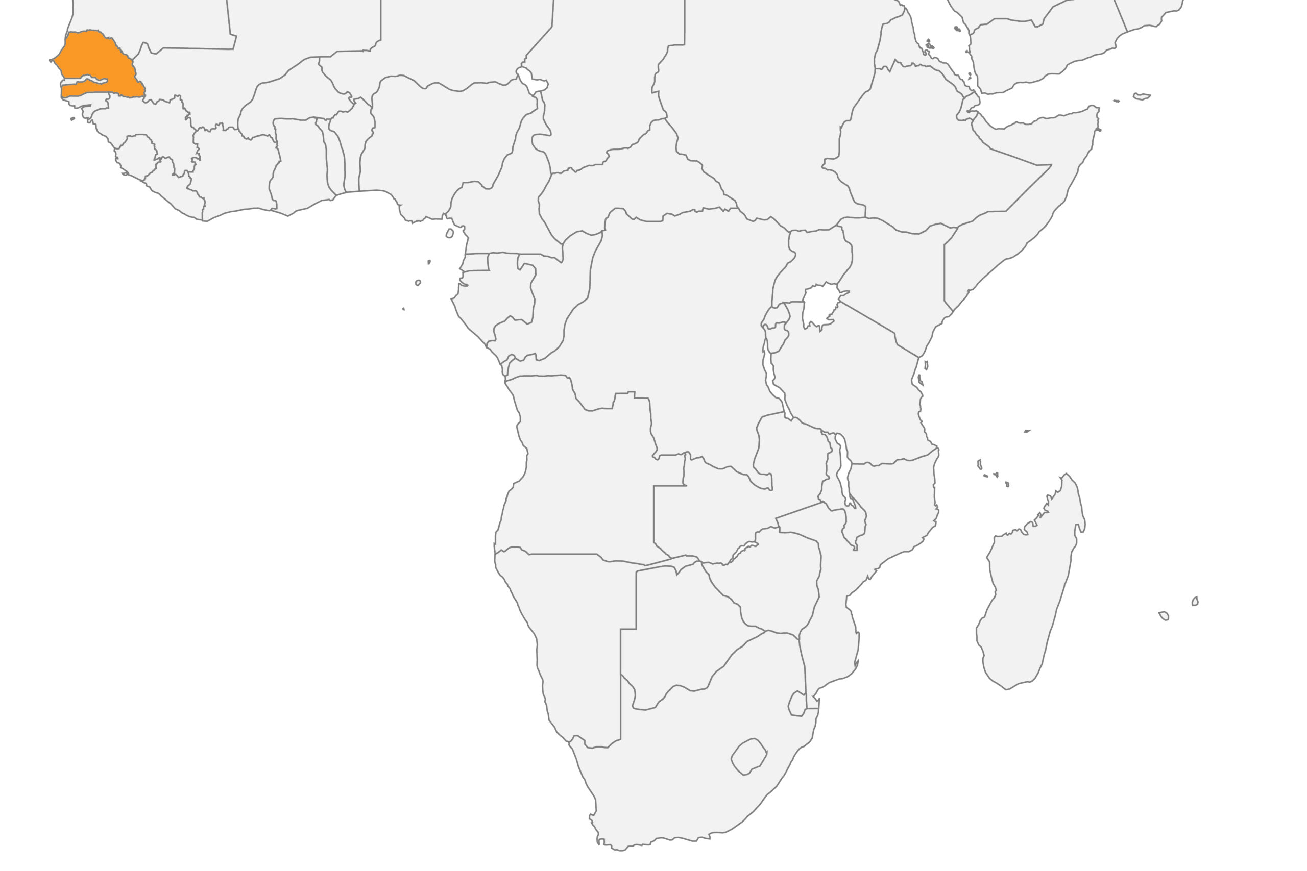 Map of Senegal, in Africa
